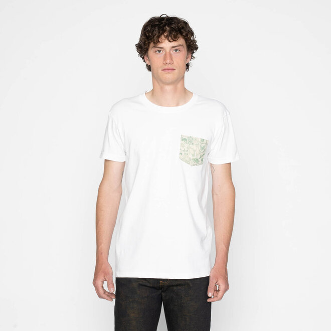 Pocket Tee in White/Linen Animals