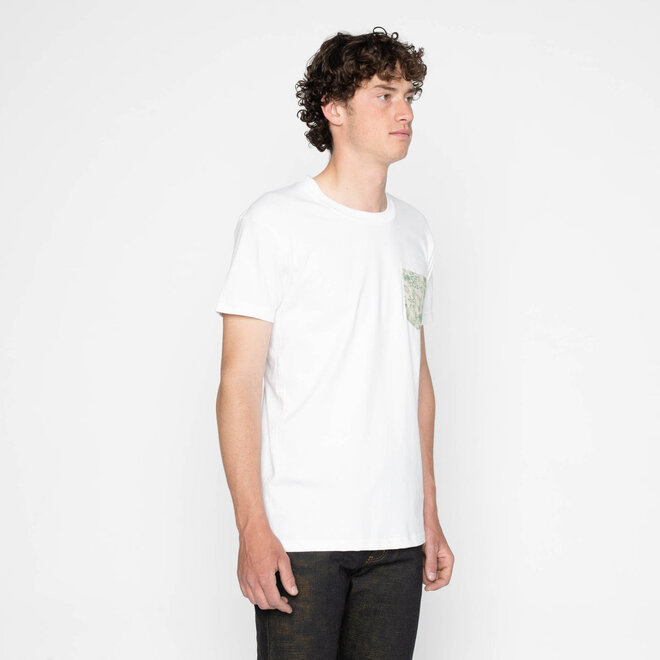 Pocket Tee in White/Linen Animals