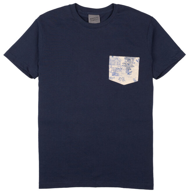 Pocket Tee in Navy/Linen Cats
