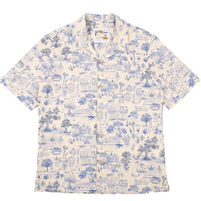 Aloha Shirt in Blue Linen Cats