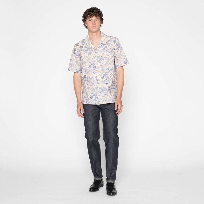 Aloha Shirt in Blue Linen Cats