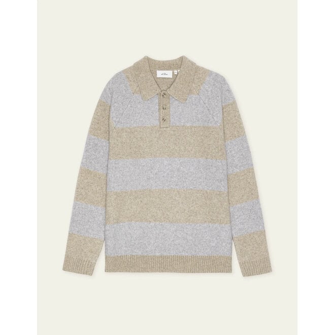 Striped Melange Knitted Polo in Light Sand Melange