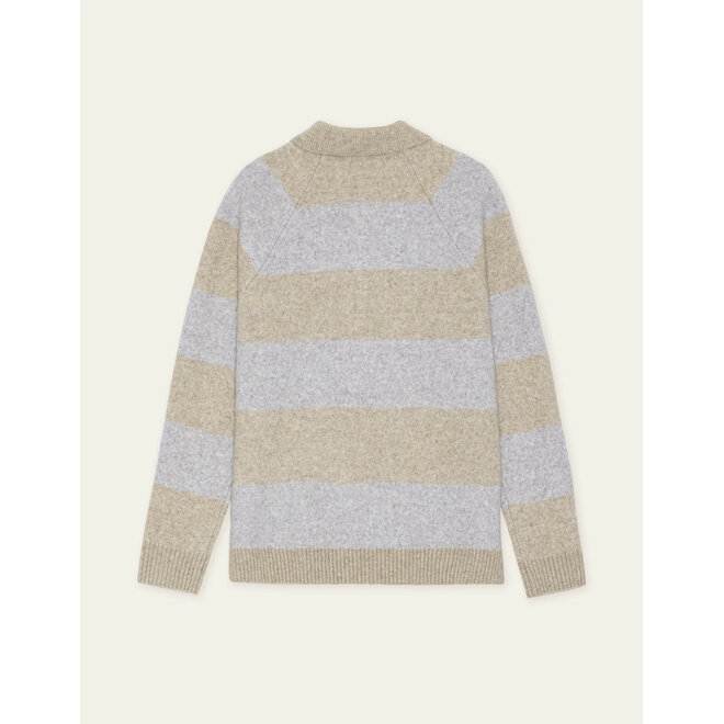 Striped Melange Knitted Polo in Light Sand Melange