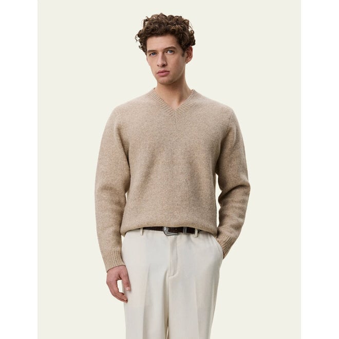 Melange V-Neck Knit in Light Sand Melange