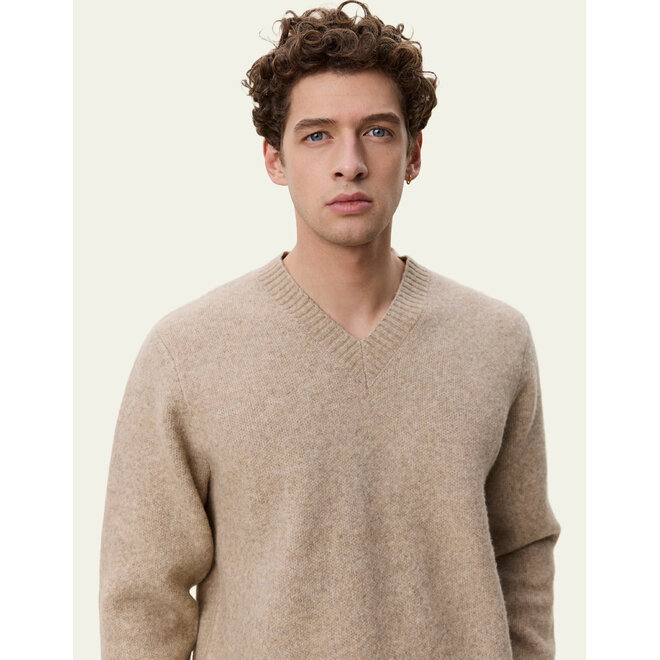 Melange V-Neck Knit in Light Sand Melange