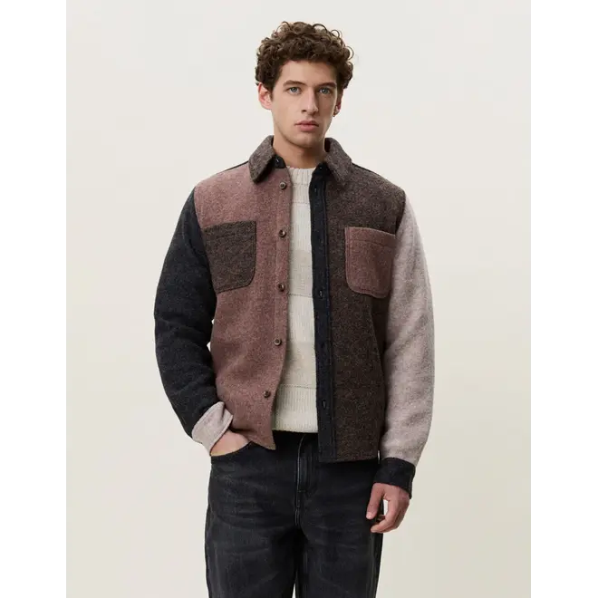 Wool Colourblock Overshirt in Mole Brown