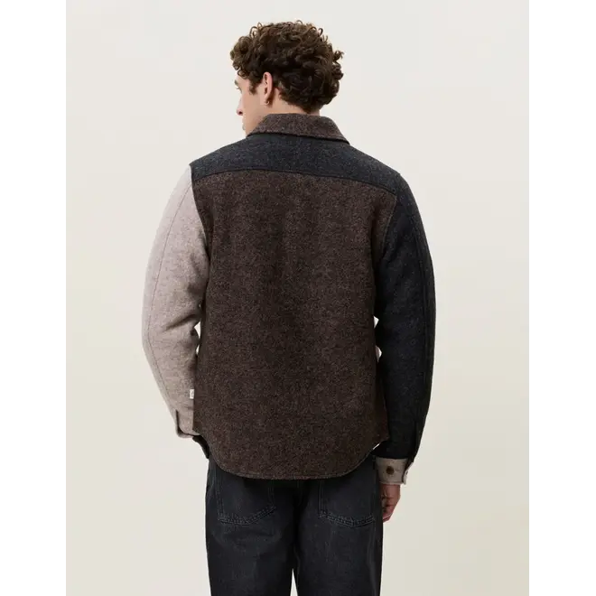 Wool Colourblock Overshirt in Mole Brown
