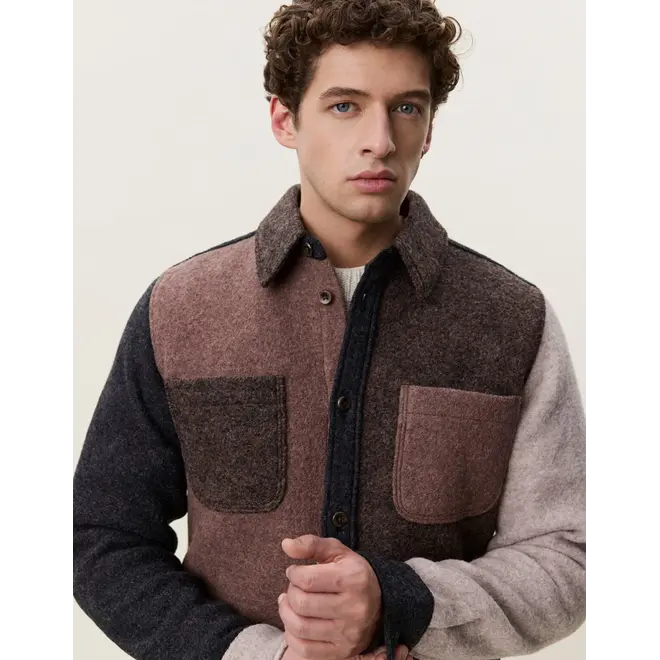 Wool Colourblock Overshirt in Mole Brown