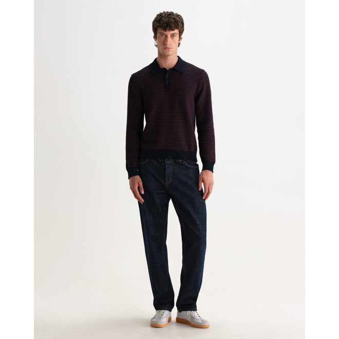 Oban Knitted Polo in Brown/Navy