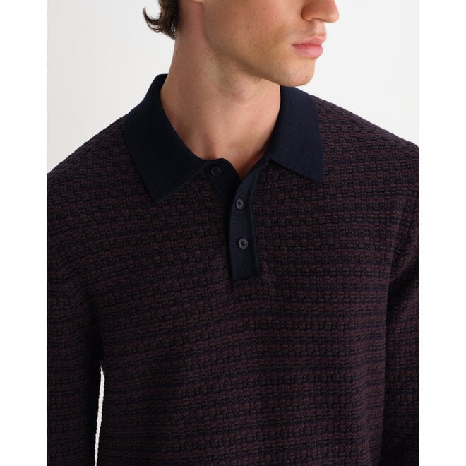 Oban Knitted Polo in Brown/Navy