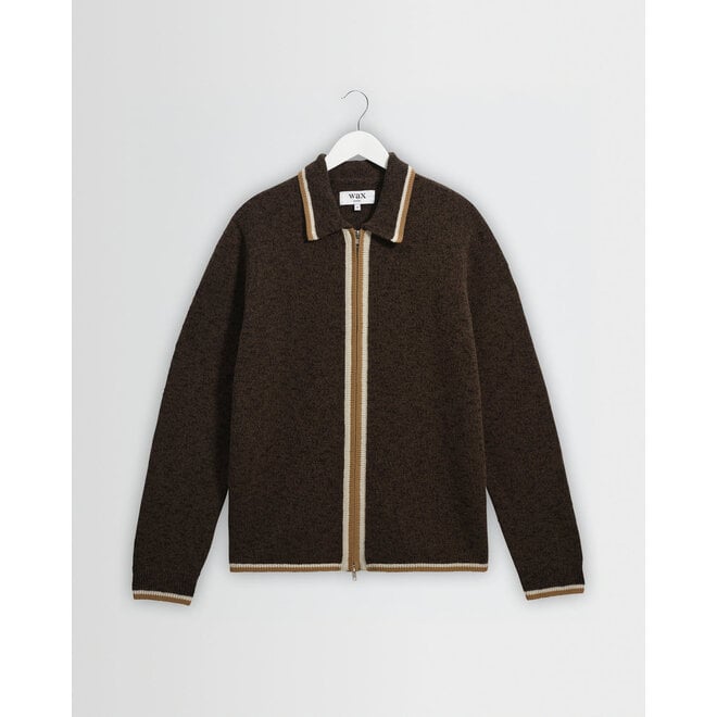 Lennox Zip Polo Shirt in Brown/Natural