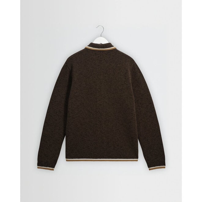 Lennox Zip Polo Shirt in Brown/Natural
