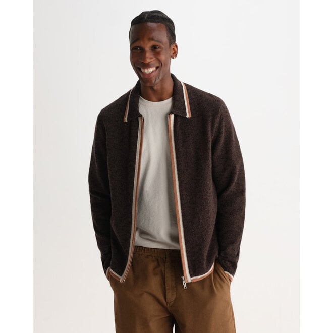 Lennox Zip Polo Shirt in Brown/Natural