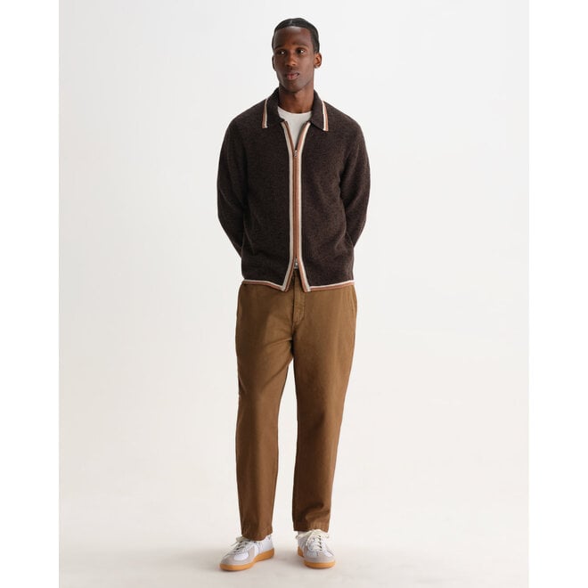 Lennox Zip Polo Shirt in Brown/Natural