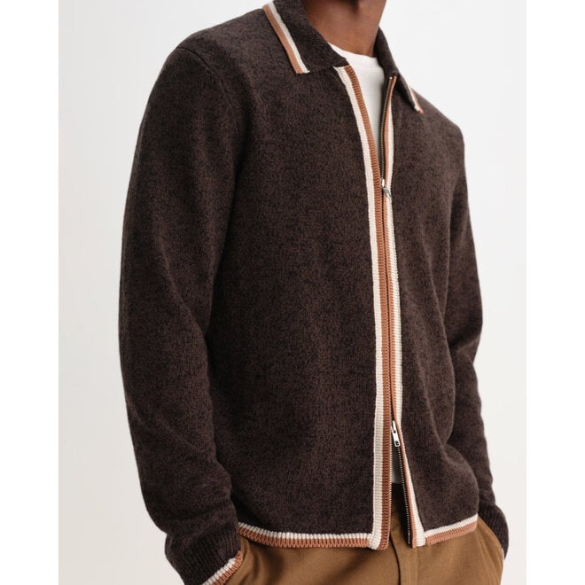 Lennox Zip Polo Shirt in Brown/Natural