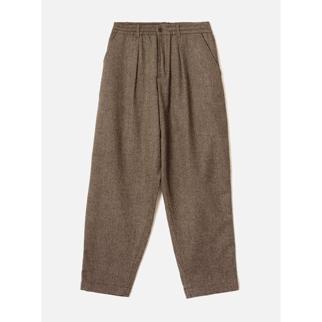 Pleated Track Pant in Brown Wool Herringbone