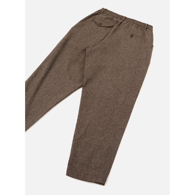 Pleated Track Pant in Brown Wool Herringbone