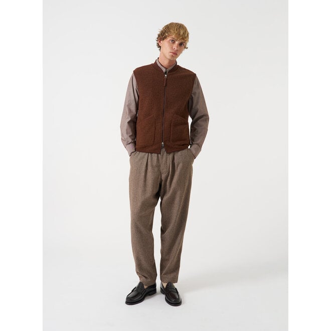 Pleated Track Pant in Brown Wool Herringbone