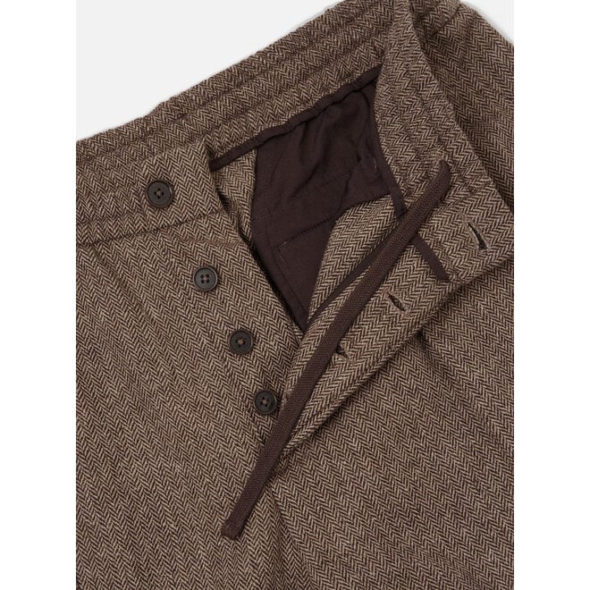 Pleated Track Pant in Brown Wool Herringbone