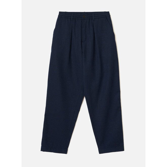 Pleated Track Pant in Navy Wool Herringbone