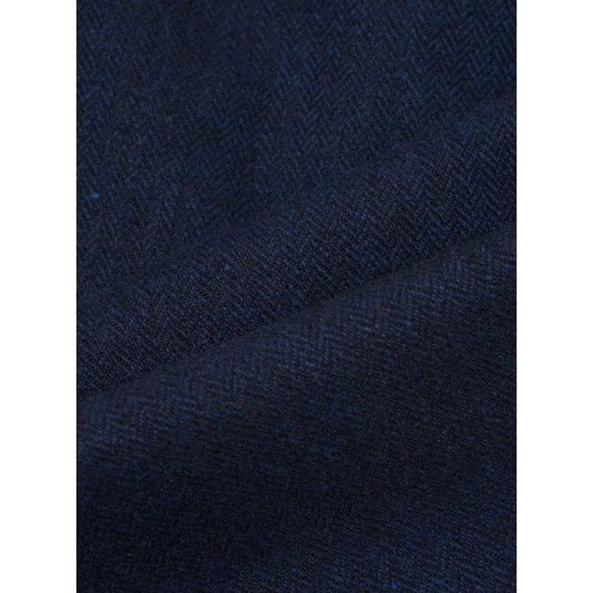 Pleated Track Pant in Navy Wool Herringbone
