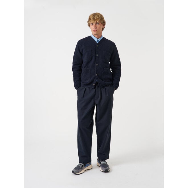 Wool Fleece Cardigan in Navy