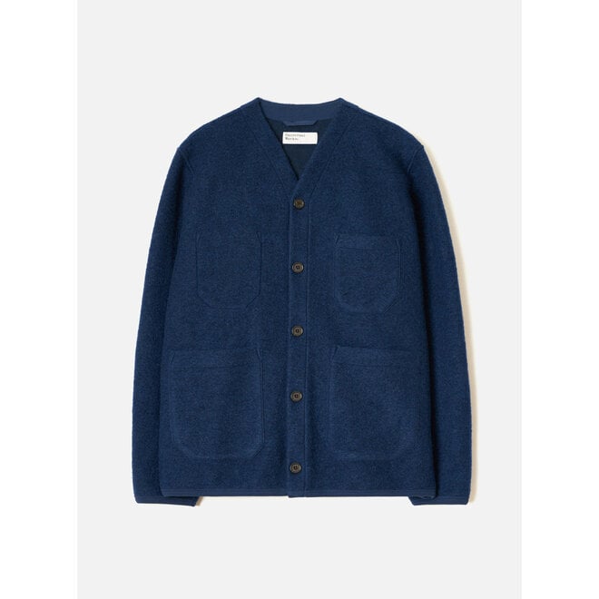Wool Fleece Cardigan In Indigo