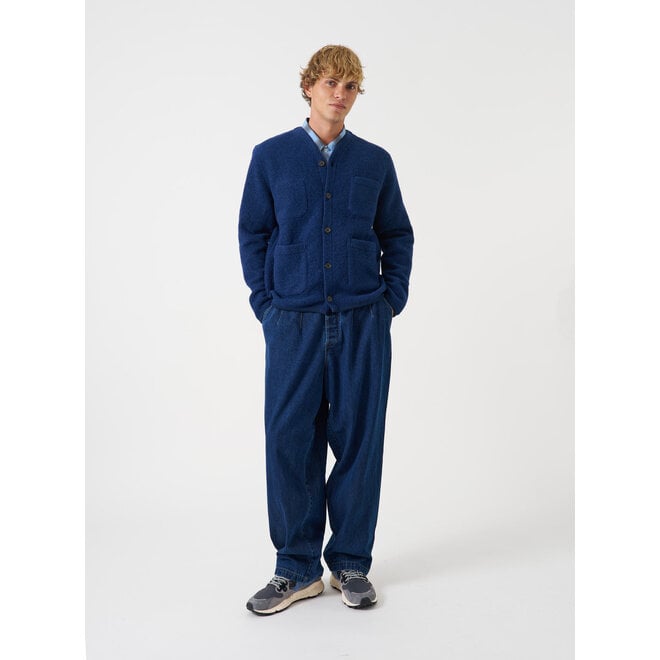 Wool Fleece Cardigan In Indigo