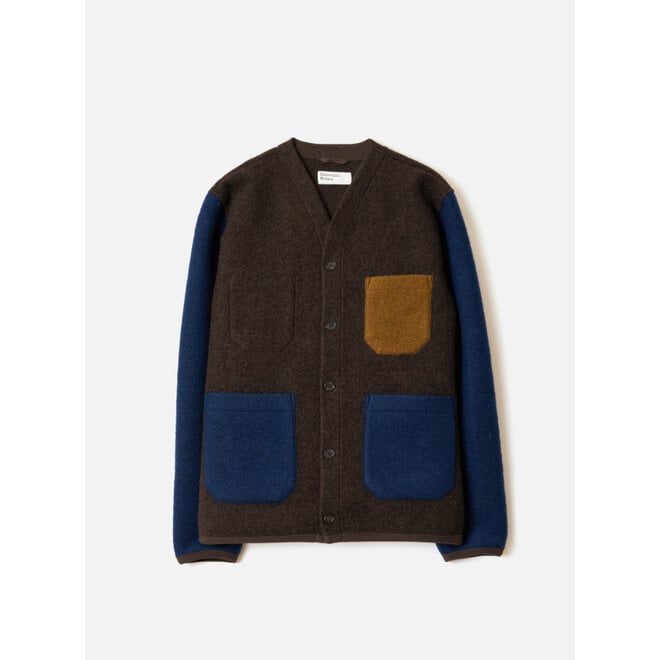 Wool Fleece Cardigan in Brown/Indigo