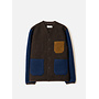Wool Fleece Cardigan in Brown/Indigo