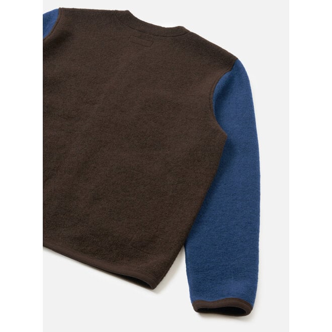 Wool Fleece Cardigan in Brown/Indigo