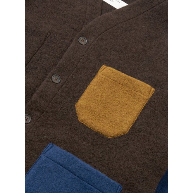 Wool Fleece Cardigan in Brown/Indigo