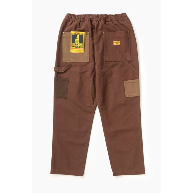 Patchwork Utility Chef Pants in Brown