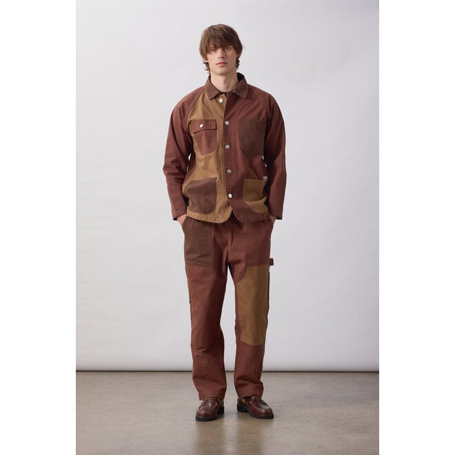 Patchwork Utility Chef Pants in Brown