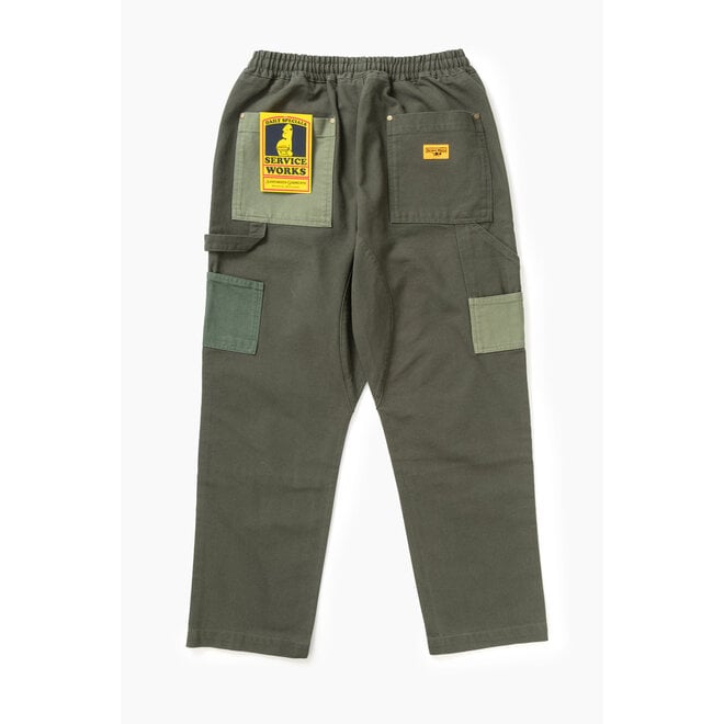 Patchwork Utility Chef Pants in Green