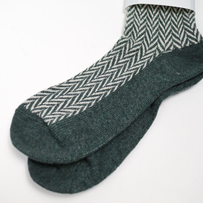 Wool Herringbone Crew in Green