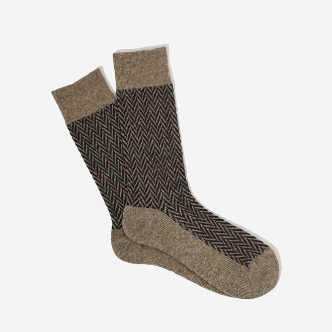 Wool Herringbone Crew in Beige