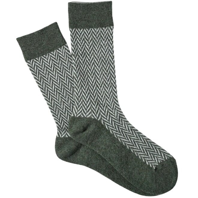 Wool Herringbone Crew in Green