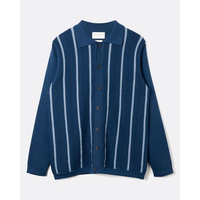 Zigger Herringbone Knit Shirt in Navy/Blue
