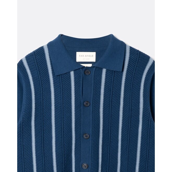 Zigger Herringbone Knit Shirt in Navy/Blue