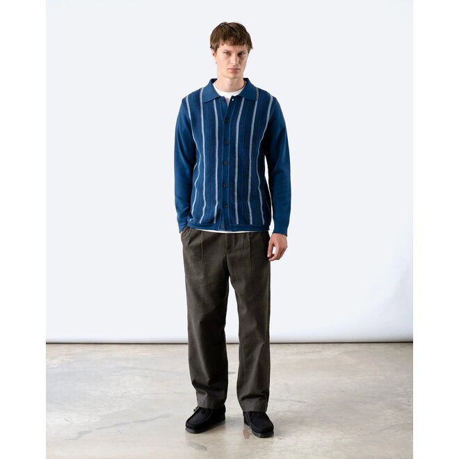 Zigger Herringbone Knit Shirt in Navy/Blue
