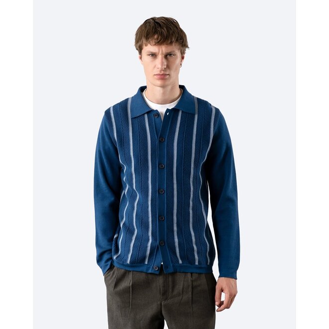 Zigger Herringbone Knit Shirt in Navy/Blue