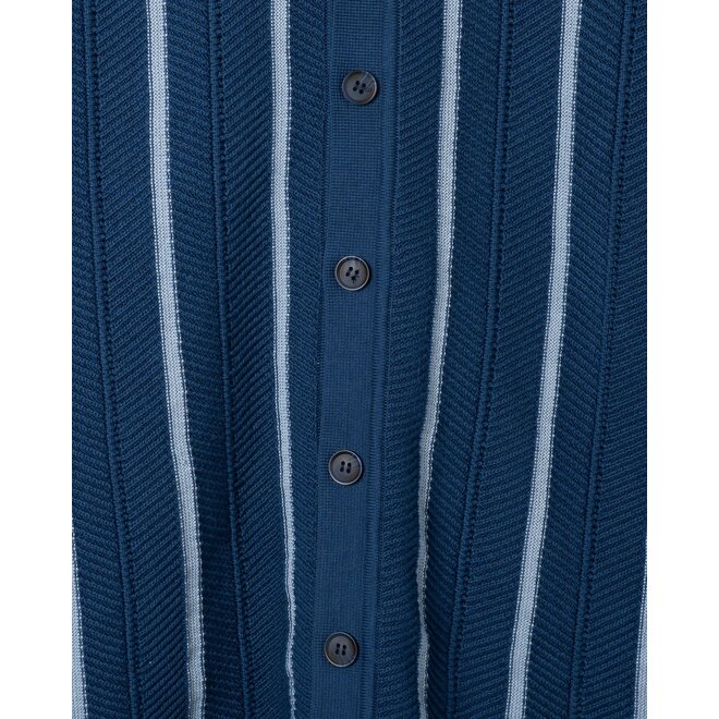 Zigger Herringbone Knit Shirt in Navy/Blue