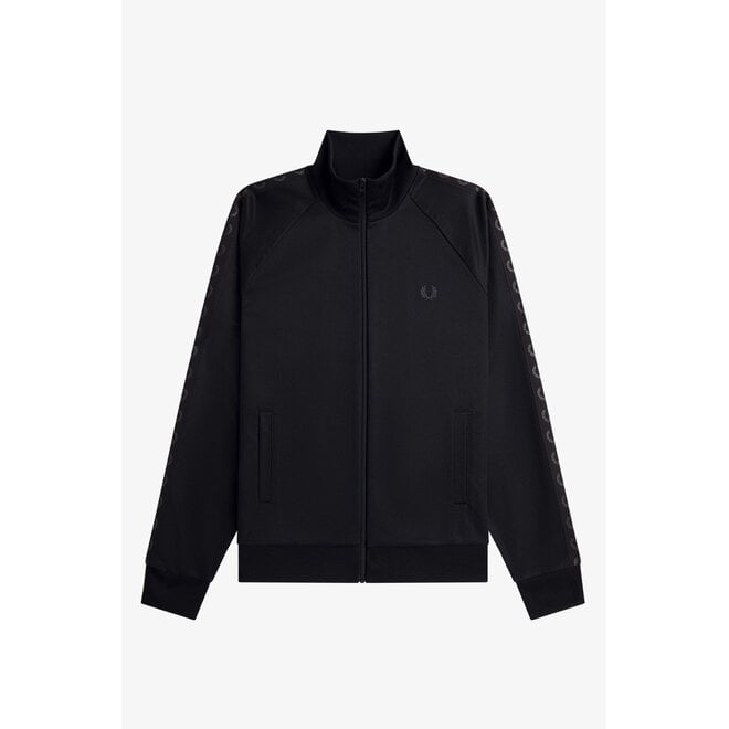 Contrast Taped Track Jacket in Black