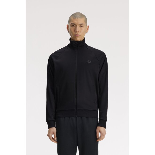Contrast Taped Track Jacket in Black