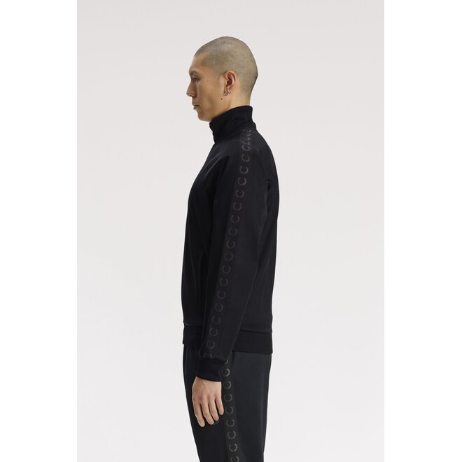 Contrast Taped Track Jacket in Black