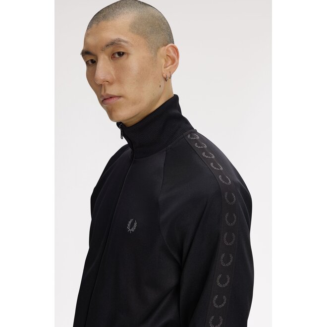 Contrast Taped Track Jacket in Black
