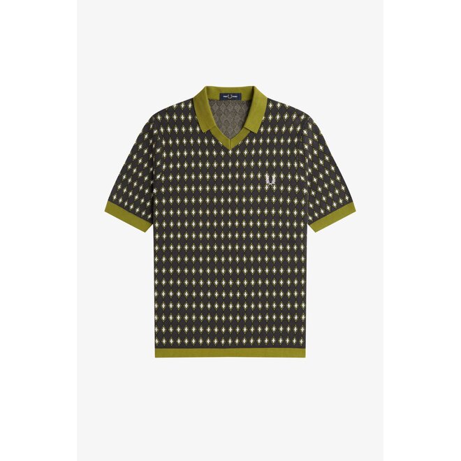 Open Collar Jacquard Knitted Shirt in Anchor Grey