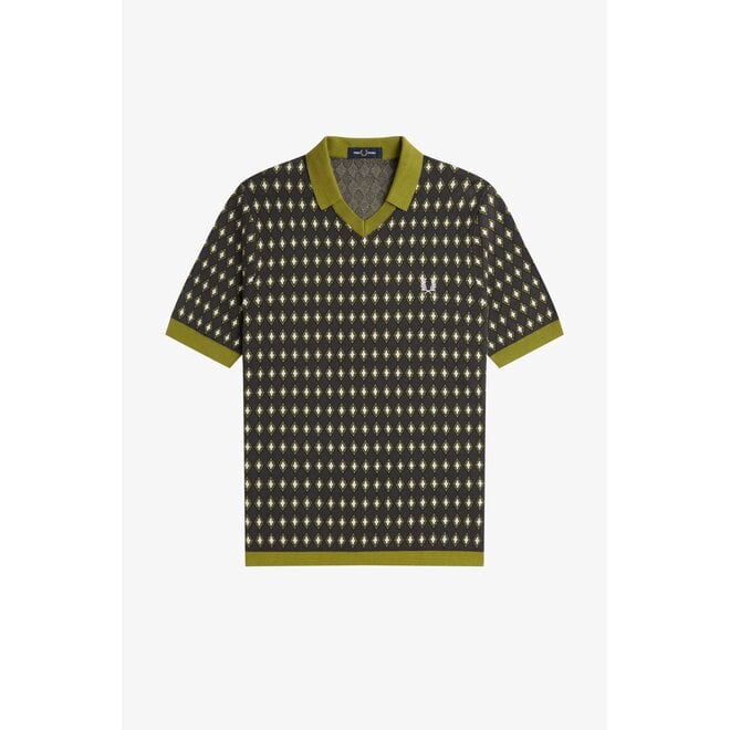 Open Collar Jacquard Knitted Shirt in Anchor Grey