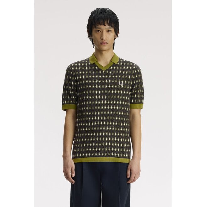 Open Collar Jacquard Knitted Shirt in Anchor Grey